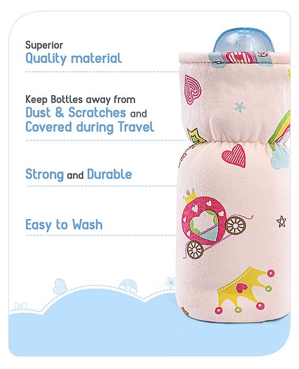 Babyhug 100% Cotton Premium Feeding Bottle Cover with Sherpa Lining Vehicle Print - Fits Upto 200 ml Bottle