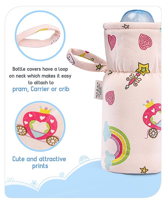 Babyhug 100% Cotton Premium Feeding Bottle Cover with Sherpa Lining Vehicle Print - Fits Upto 200 ml Bottle