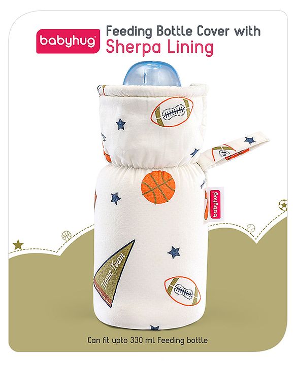 Babyhug 100% Cotton Premium Feeding Bottle Cover with Sherpa Lining Vehicle Print - Fits Upto 200 ml Bottle