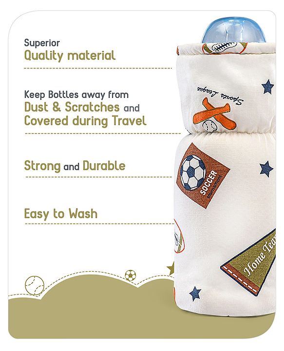 Babyhug 100% Cotton Premium Feeding Bottle Cover with Sherpa Lining Vehicle Print - Fits Upto 200 ml Bottle