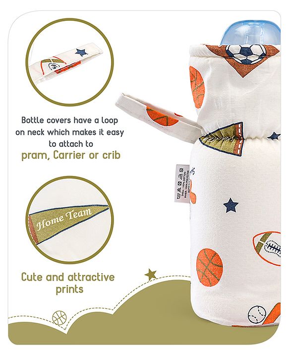 Babyhug 100% Cotton Premium Feeding Bottle Cover with Sherpa Lining Vehicle Print - Fits Upto 200 ml Bottle