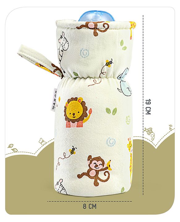 Babyhug 100% Cotton Premium Feeding Bottle Cover with Sherpa Lining Vehicle Print - Fits Upto 200 ml Bottle