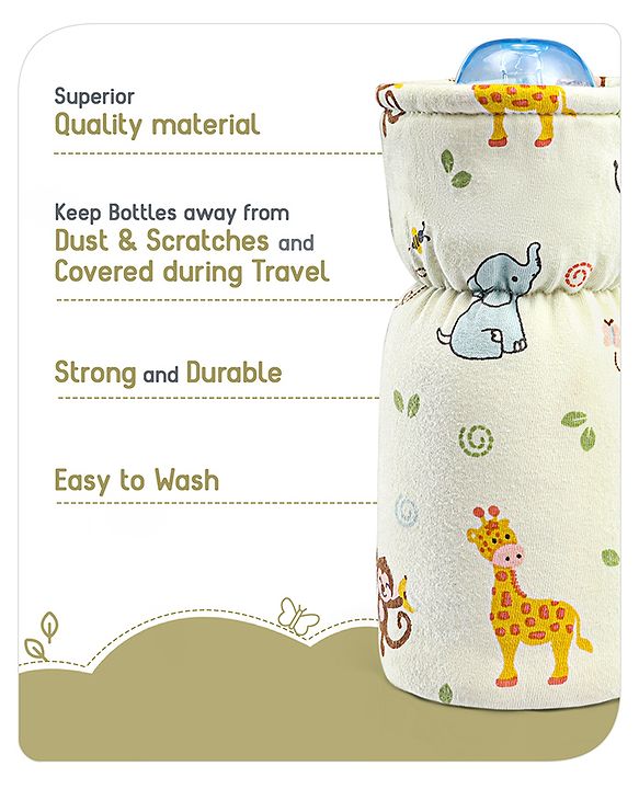 Babyhug 100% Cotton Premium Feeding Bottle Cover with Sherpa Lining Vehicle Print - Fits Upto 200 ml Bottle