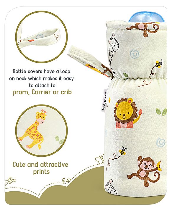 Babyhug 100% Cotton Premium Feeding Bottle Cover with Sherpa Lining Vehicle Print - Fits Upto 200 ml Bottle