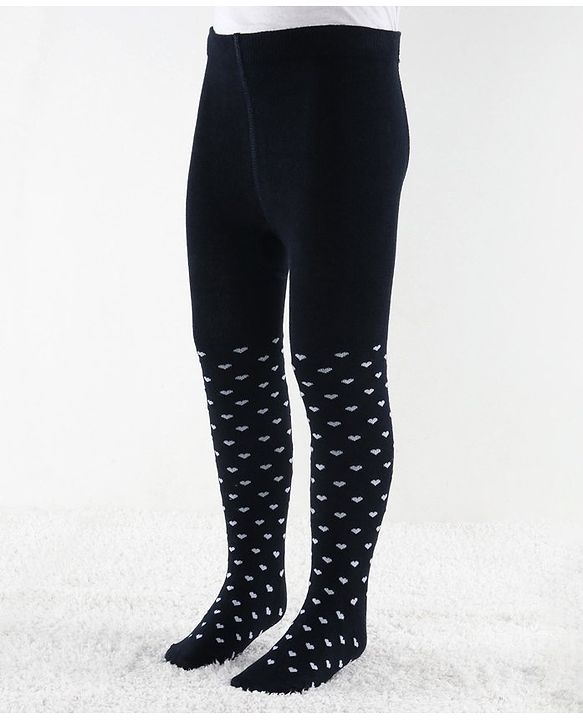 Cute Walk by Babyhug Antibacterial Heart Print Footed Tights - Navy