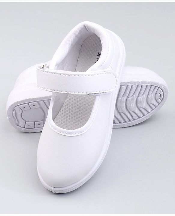 Pine Kids Solid School Shoes with Velcro Closure - White