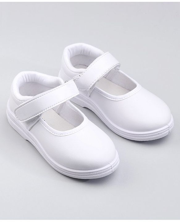 Pine Kids Solid School Shoes with Velcro Closure - White
