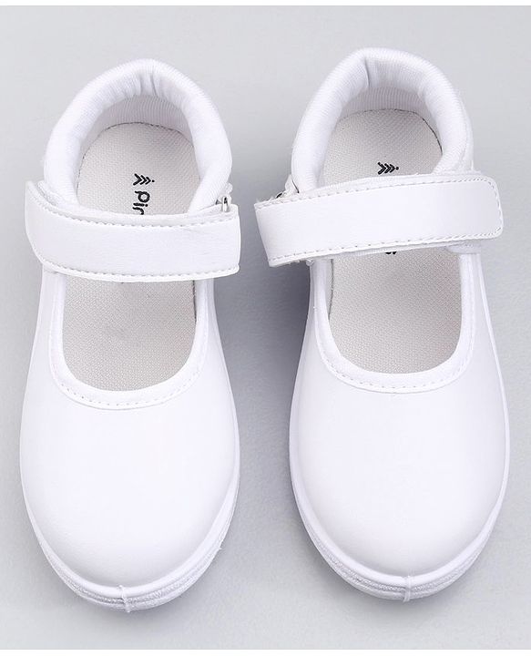 Pine Kids Solid School Shoes with Velcro Closure - White