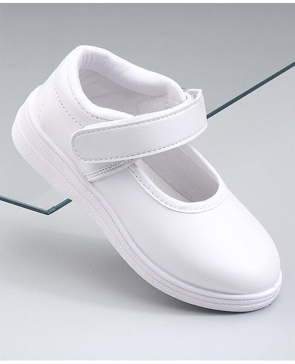 Pine Kids Solid School Shoes with Velcro Closure - White