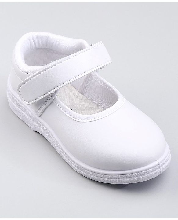 Pine Kids Solid School Shoes with Velcro Closure - White