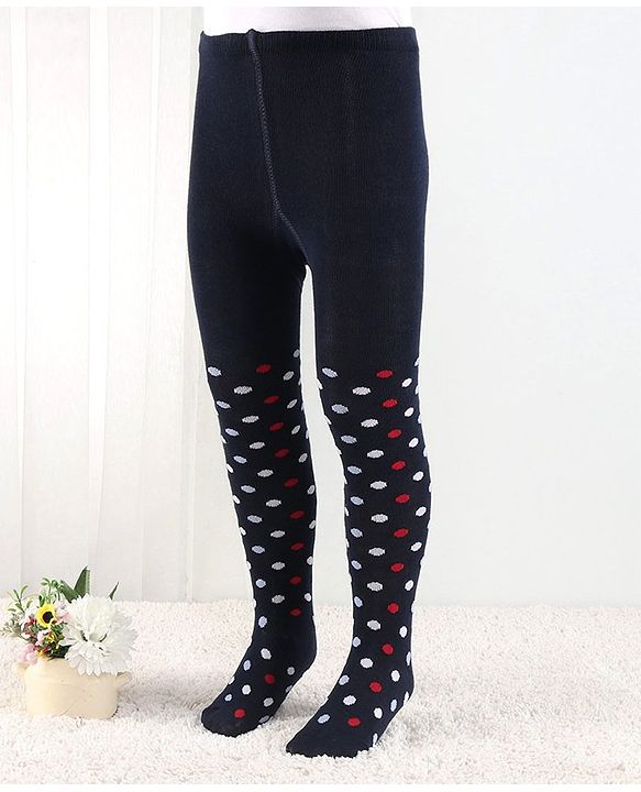 Cutewalk by Babyhug Anti Bacterial Footed Tights Polka Dots Design - Navy