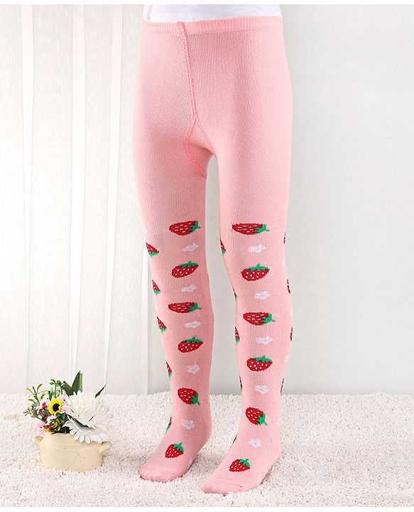 Cutewalk by Babyhug Anti Bacterial Footed Tights Strabarry Design - Pink