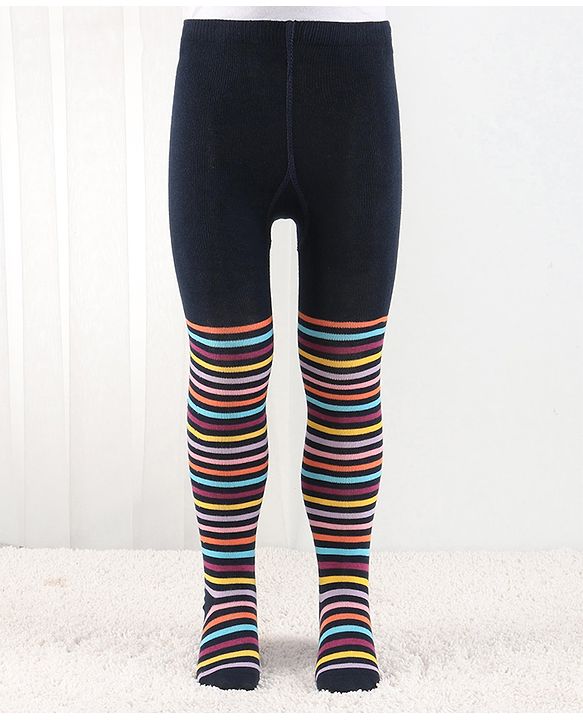 Cutewalk by Babyhug Anti Bacterial Footed Tights Striped Pack Of 2 - Navy Blue & Pink