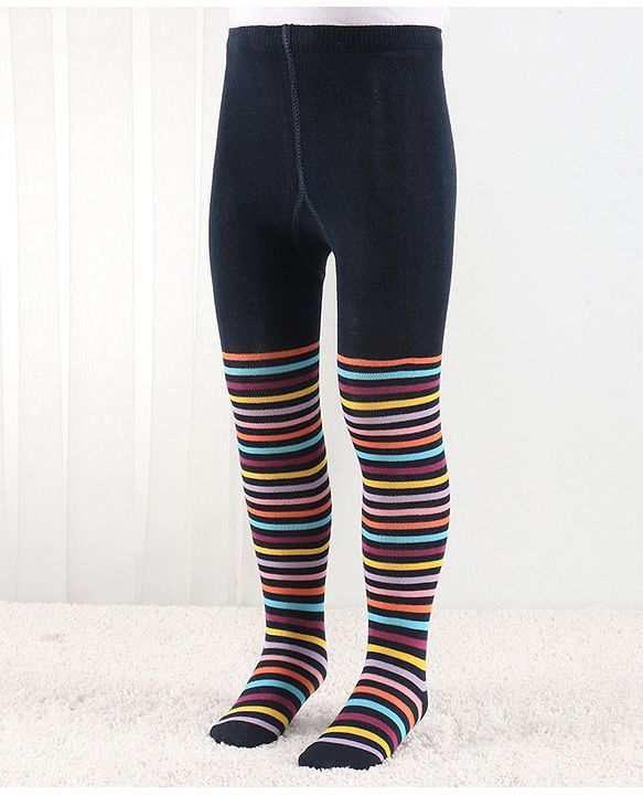 Cutewalk by Babyhug Anti Bacterial Footed Tights Striped Pack Of 2 - Navy Blue & Pink