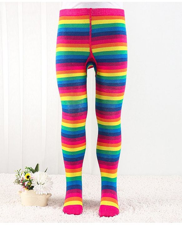 Cute Walk by Babyhug Anti Bacterial Footed Tights Striped - Multicolor