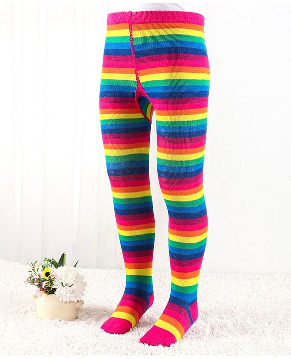 Cute Walk by Babyhug Anti Bacterial Footed Tights Striped - Multicolor