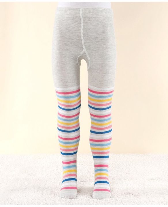 Cute Walk by Babyhug Antibacterial Stripped Footed Tights - Grey