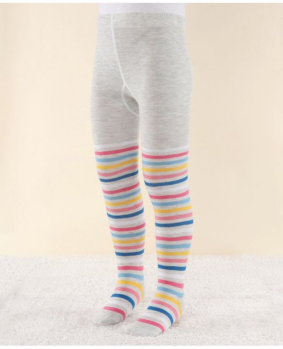Cute Walk by Babyhug Antibacterial Stripped Footed Tights - Grey