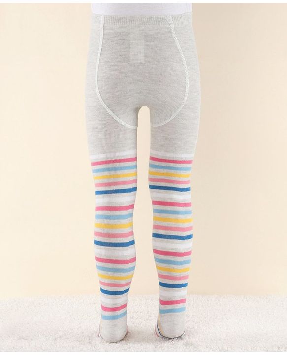 Cute Walk by Babyhug Antibacterial Stripped Footed Tights - Grey
