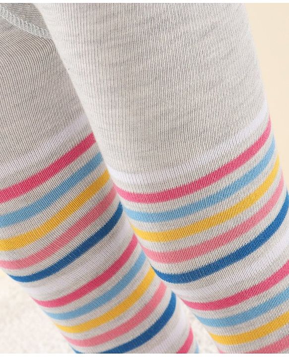 Cute Walk by Babyhug Antibacterial Stripped Footed Tights - Grey