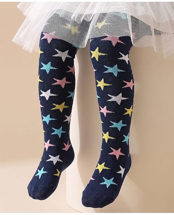 Cutewalk by Babyhug Anti Bacterial Footed Tights Star Design - Navy