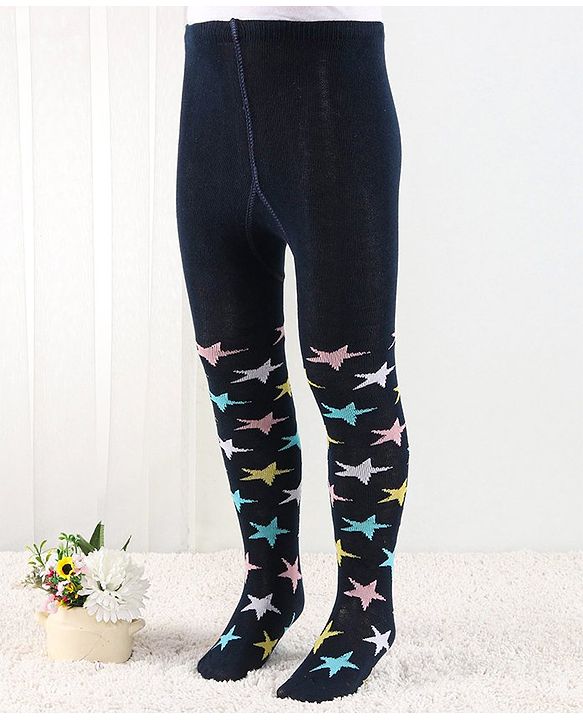 Cutewalk by Babyhug Anti Bacterial Footed Tights Star Design - Navy