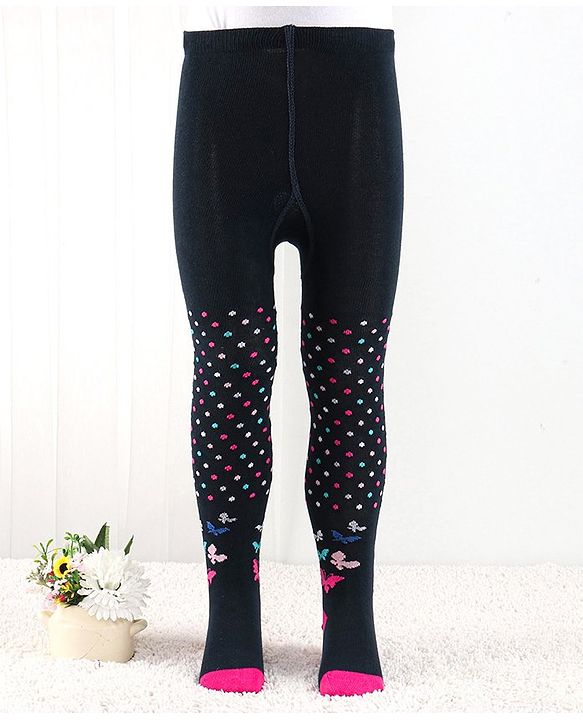 Cutewalk by Babyhug Anti Bacterial Footed Tights Polka Dots Design - Navy Blue