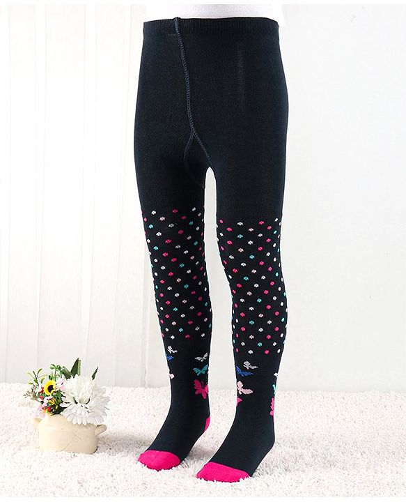 Cutewalk by Babyhug Anti Bacterial Footed Tights Polka Dots Design - Navy Blue