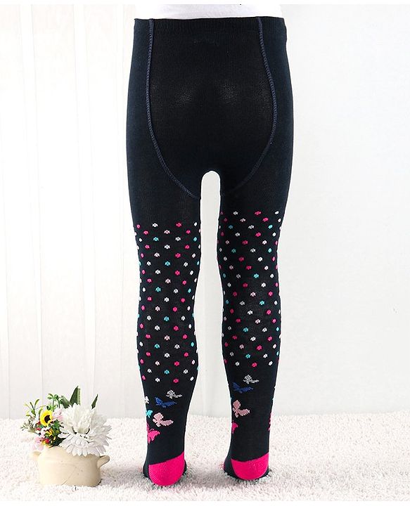 Cutewalk by Babyhug Anti Bacterial Footed Tights Polka Dots Design - Navy Blue