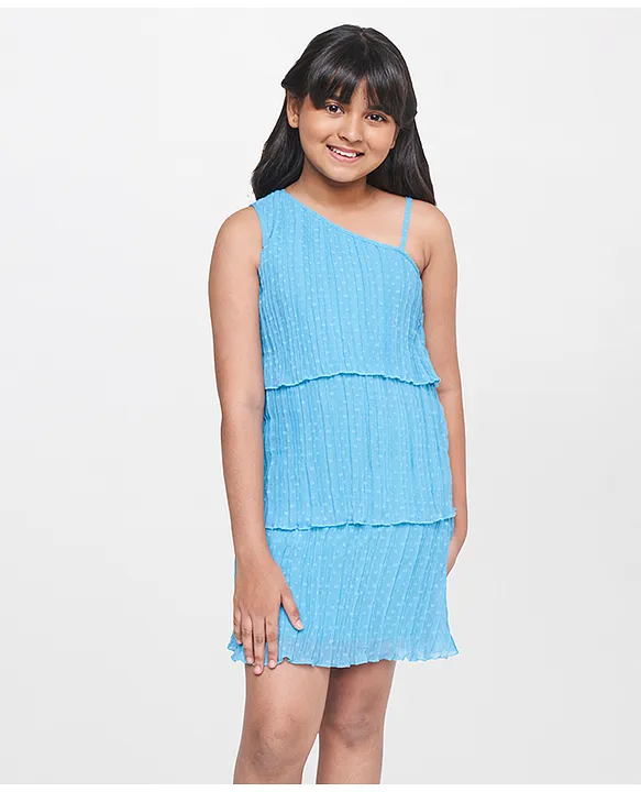 Buy AND Girl Sleeveless All Over Dobby Work Embellished Layered Dress Aqua  Blue for Girls (5-6Years) Online in India, Shop at FirstCry.com - 13057314