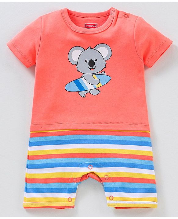 Babyhug 100% Cotton Half Sleeves Romper Koala Print - Red