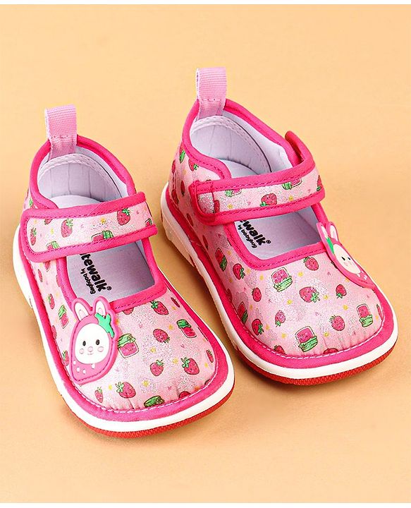 Cute Walk by Babyhug Velcro Closure Strawberry Print & Applique Casual Shoes - Fuchsia