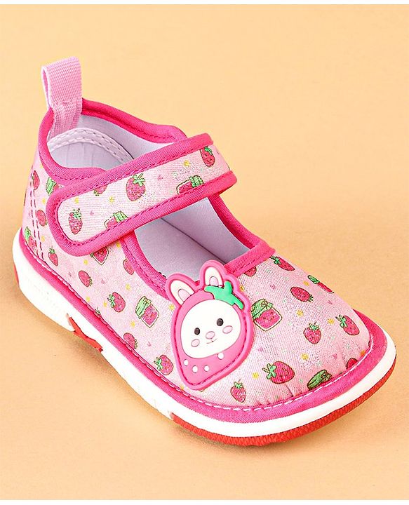 Cute Walk by Babyhug Velcro Closure Strawberry Print & Applique Casual Shoes - Fuchsia