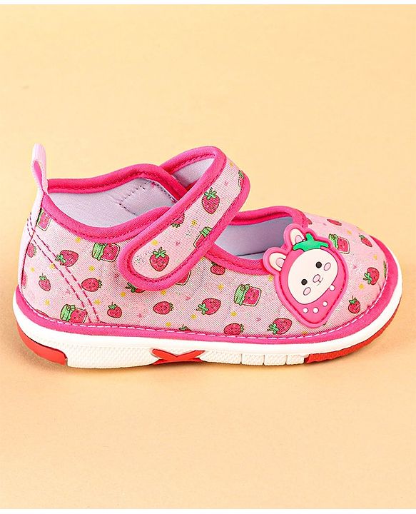 Cute Walk by Babyhug Velcro Closure Strawberry Print & Applique Casual Shoes - Fuchsia