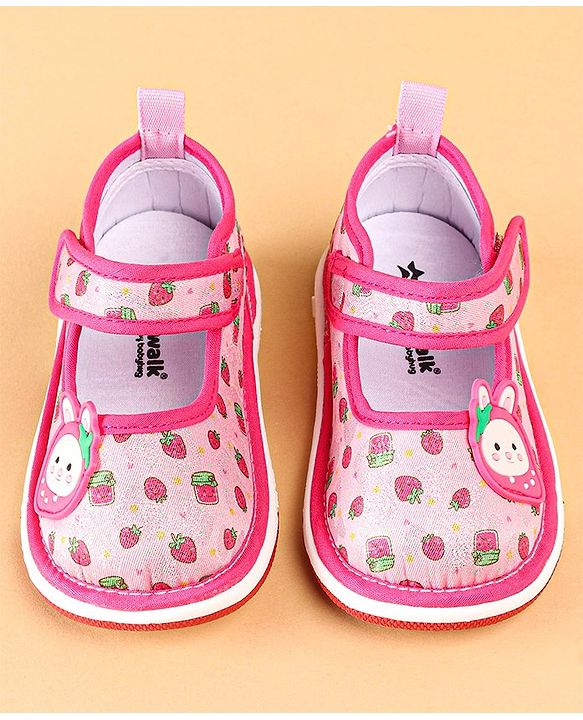 Cute Walk by Babyhug Velcro Closure Strawberry Print & Applique Casual Shoes - Fuchsia
