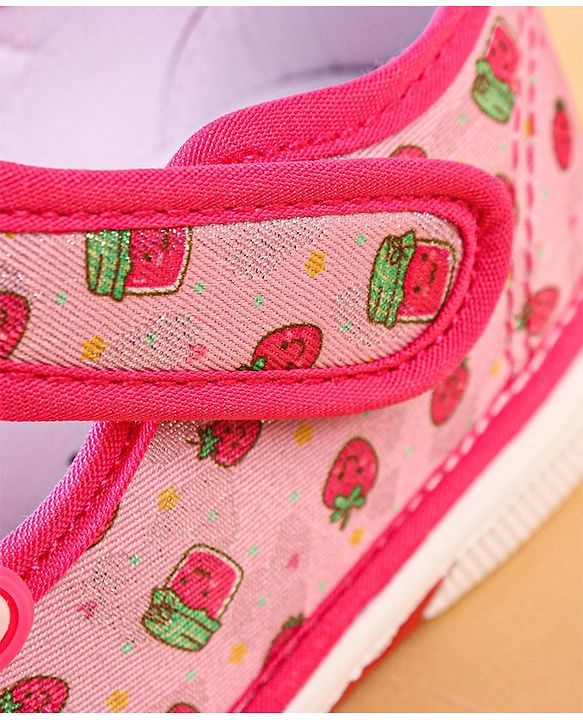 Cute Walk by Babyhug Velcro Closure Strawberry Print & Applique Casual Shoes - Fuchsia