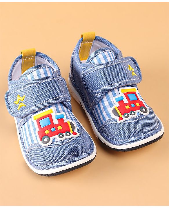 Cute Walk by Babyhug Checked Casual Denim Shoes with Velcro Closure Train Applique - Blue