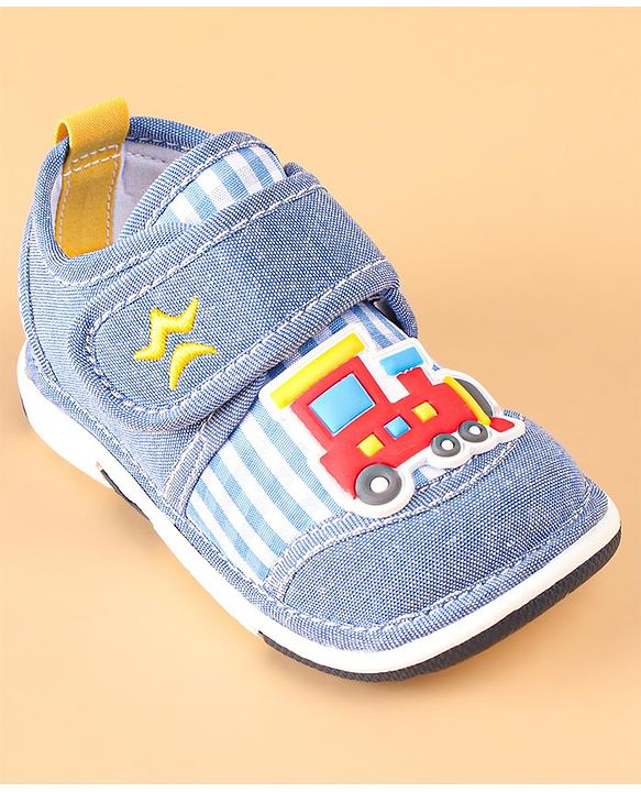 Cute Walk by Babyhug Checked Casual Denim Shoes with Velcro Closure Train Applique - Blue