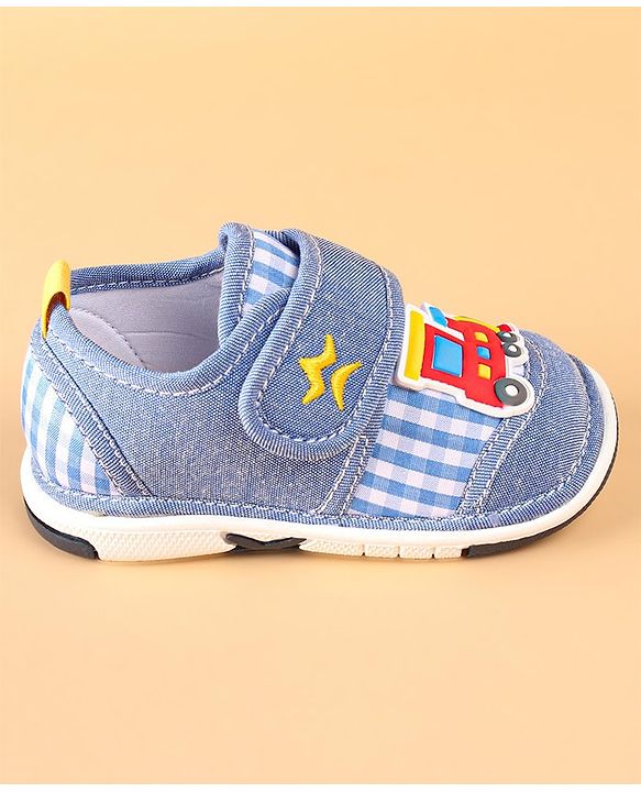 Cute Walk by Babyhug Checked Casual Denim Shoes with Velcro Closure Train Applique - Blue