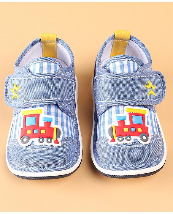 Cute Walk by Babyhug Checked Casual Denim Shoes with Velcro Closure Train Applique - Blue