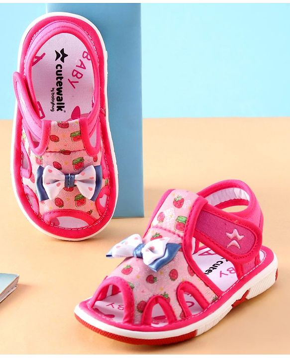 Cute Walk by Babyhug Sandals with Velcro Closure Bow Applique - Fuchsia
