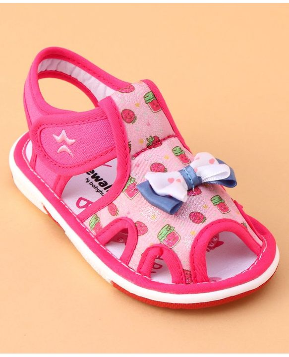 Cute Walk by Babyhug Sandals with Velcro Closure Bow Applique - Fuchsia