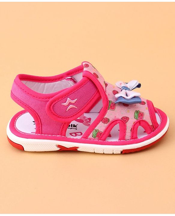 Cute Walk by Babyhug Sandals with Velcro Closure Bow Applique - Fuchsia