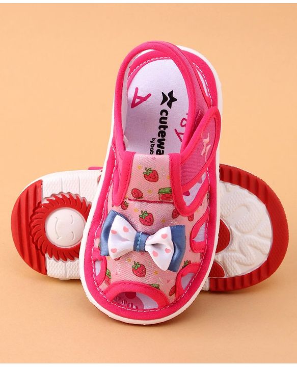 Cute Walk by Babyhug Sandals with Velcro Closure Bow Applique - Fuchsia