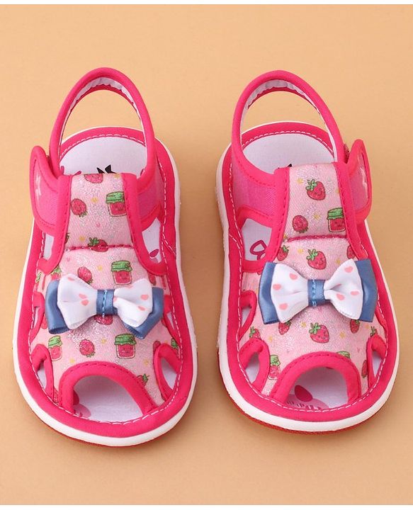 Cute Walk by Babyhug Sandals with Velcro Closure Bow Applique - Fuchsia