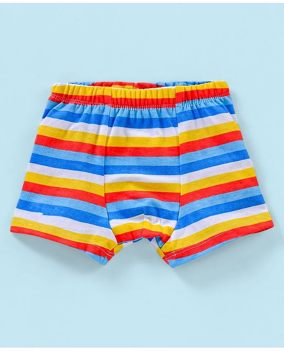 Babyhug 100% Cotton Knit Striped Trunks Car Print Pack of 3 - Blue & White