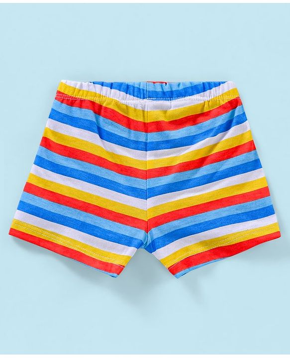 Babyhug 100% Cotton Knit Striped Trunks Car Print Pack of 3 - Blue & White