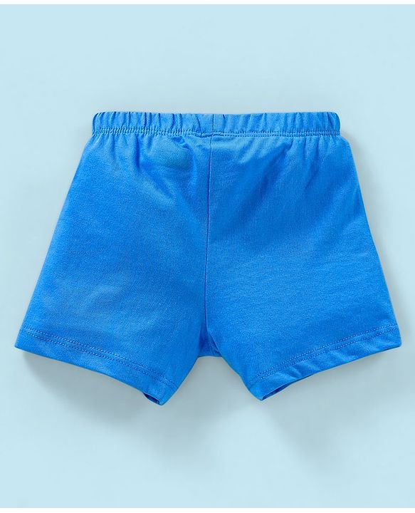 Babyhug 100% Cotton Knit Striped Trunks Car Print Pack of 3 - Blue & White