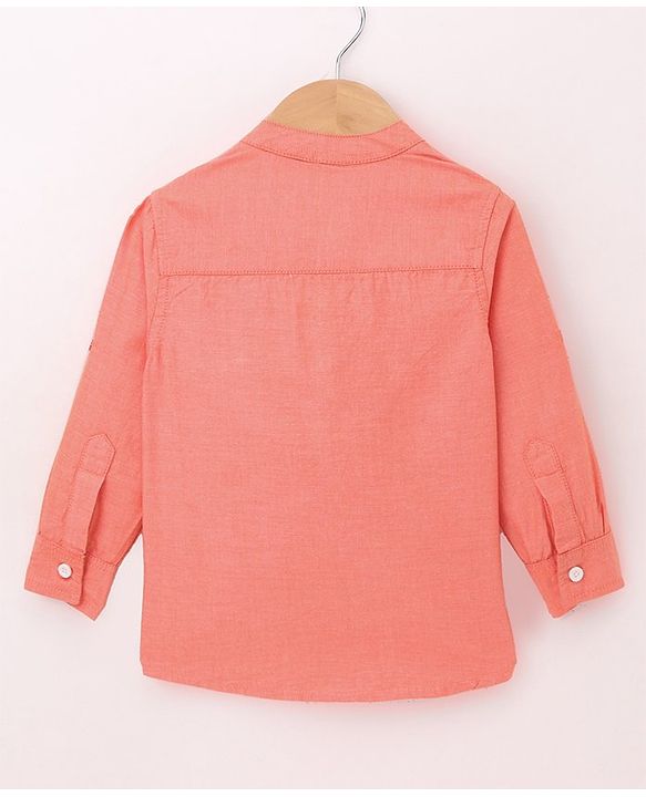 Babyhug 100% Cotton Full Sleeves Solid Color Kurta Style Shirt - Orange