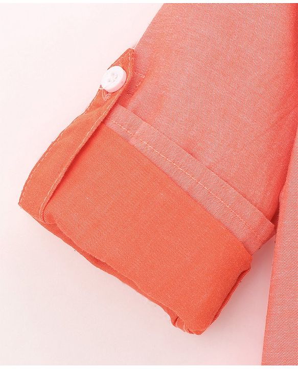 Babyhug 100% Cotton Full Sleeves Solid Color Kurta Style Shirt - Orange